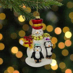 Discount 5.25" Snowman and Penguins Hanging Glass Christmas Ornament Snowmen