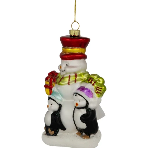 Discount 5.25" Snowman and Penguins Hanging Glass Christmas Ornament Snowmen