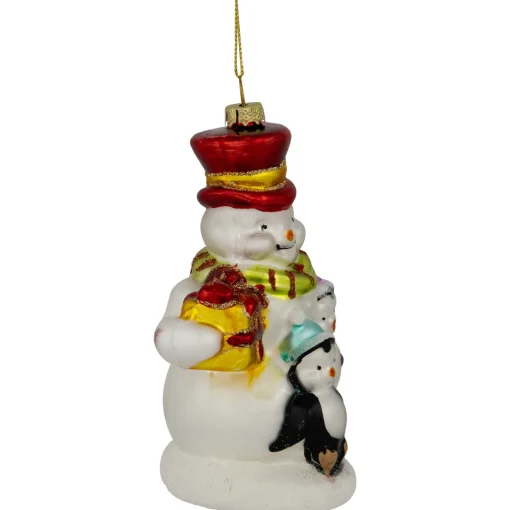 Discount 5.25" Snowman and Penguins Hanging Glass Christmas Ornament Snowmen