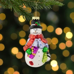 Sale 5" Snowman with Presents Glass Hanging Christmas Ornament Snowmen