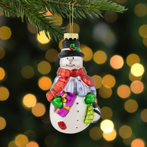 Sale 5" Snowman with Presents Glass Hanging Christmas Ornament Snowmen