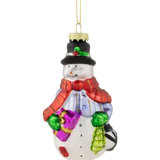 Sale 5" Snowman with Presents Glass Hanging Christmas Ornament Snowmen