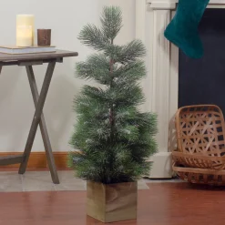 Discount 3' Snowy Pine Artificial Christmas Tree in Wooden Pot - Unlit Potted