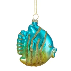 Sale 3" Turquoise and Gold Glass Fish Christmas Ornament Animals