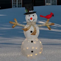 Best 49" White and Black LED Lighted Snowman with Top Hat Christmas Outdoor Decoration Snowmen