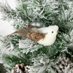 6" White and Brown Bird with Clip and Feathers Christmas Ornament Animals