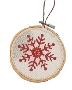 Online 4.5" White and Red Embroidered Snowflake in Hoop Loom Christmas Ornament Icicles|Snowflakes