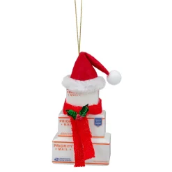 Sale 4.5" White and Red "USPS Priority Mail" Stacked Packages Santa Hat Christmas Ornament Occupations