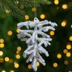 Online 5" White and Silver Glitter Pine Cone Christmas Ornament Novelty
