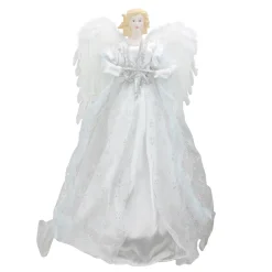 Discount 22" White and Silver Glitter Angel with Star Hanging Christmas Decoration Angels