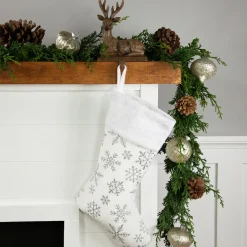 19" White and Silver Snowflakes Christmas Stocking Stockings