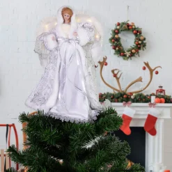 Sale 14" White Angel with Lighted Wings Christmas Tree Topper Angels