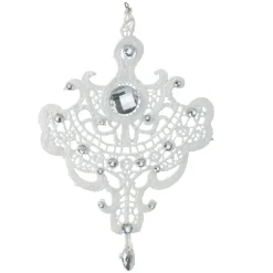 Outlet 9.5" White Elegant Jeweled Lace Doily Style Christmas Ornament Novelty