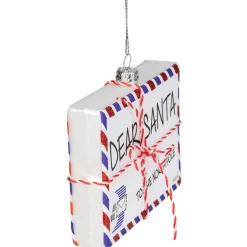 New 3.5" White Envelope "USPS Dear Santa" With Stripes Glass Christmas Ornament Santa Claus