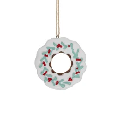 Sale 2.75" White Frosted Donut with Pine and Berry Christmas Ornament Food & Beverage