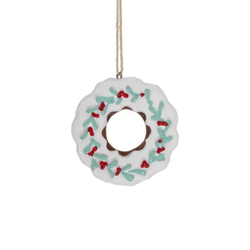 Sale 2.75" White Frosted Donut with Pine and Berry Christmas Ornament Food & Beverage