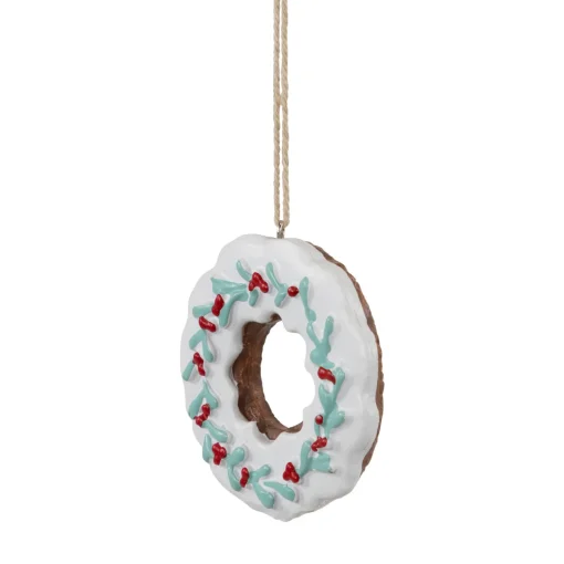 Sale 2.75" White Frosted Donut with Pine and Berry Christmas Ornament Food & Beverage