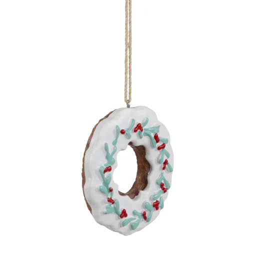Sale 2.75" White Frosted Donut with Pine and Berry Christmas Ornament Food & Beverage