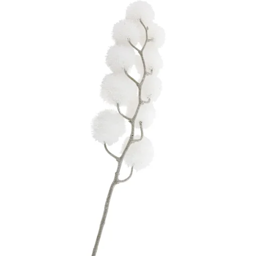 Discount 24" White Glittered Pom Pom Artificial Christmas Spray Sprays, Picks & Branches
