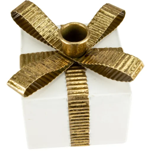 Hot 4.5" White Metal Gift Box Christmas Taper Candle Holder Candle Holders