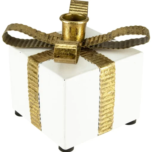 Hot 4.5" White Metal Gift Box Christmas Taper Candle Holder Candle Holders