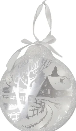 Online 8" White Pre-Lit LED Sparkle Winter Cottage Scene Round Christmas Ornament Novelty