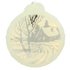 Online 8" White Pre-Lit LED Sparkle Winter Cottage Scene Round Christmas Ornament Novelty