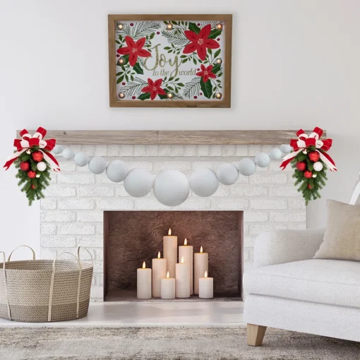 Clearance 6' White Shiny and Matte Shatterproof Ball Christmas Swag Unlit Swags
