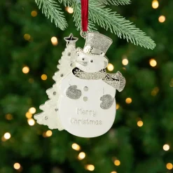 3.5" White Silver-Plated Snowman Merry Christmas Ornament with European Crystals Snowmen