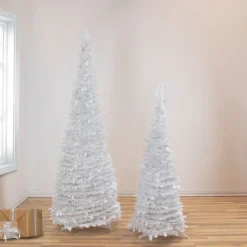 Best 4' White Tinsel Pop-Up Artificial Christmas Tree, Unlit Pop Up