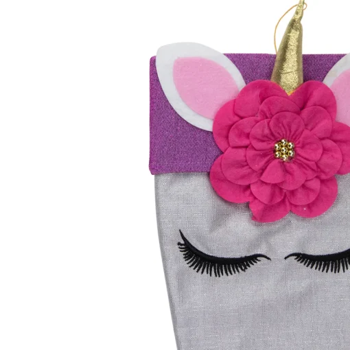 Hot 20" White Unicorn Face Christmas Stocking with Purple Bow and Cuff Stockings