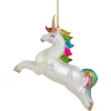 Hot 4.5" White Unicorn with Rainbow Mane Glittered Christmas Glass Ornament Animals