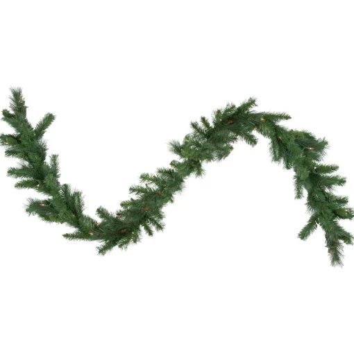 Online 9' x 12" Green Pre-Lit Beaver Pine Artificial Christmas Garland, Clear Lights Pre Lit