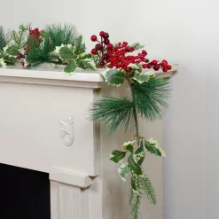 5' x 5" Holly and Pine Springs Artificial Christmas Garland - Unlit Pre Decorated