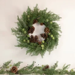 5' x 10" Pine and Blueberry Christmas Garland with Pinecones, Unlit Pre Decorated