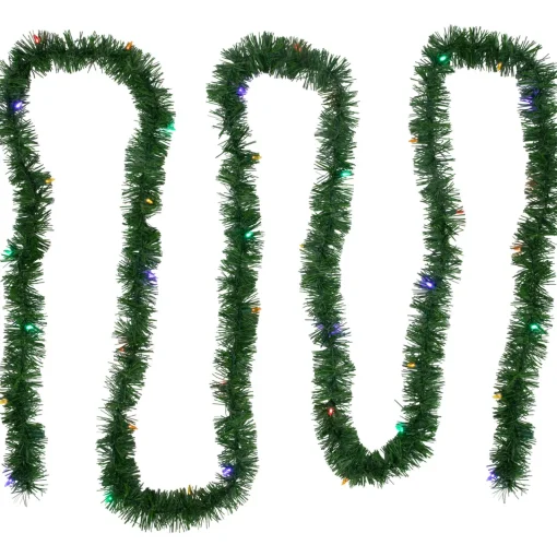 Outlet 18' x 3" Pre-Lit Pine Artificial Christmas Garland, Multicolor LED Lights Pre Lit