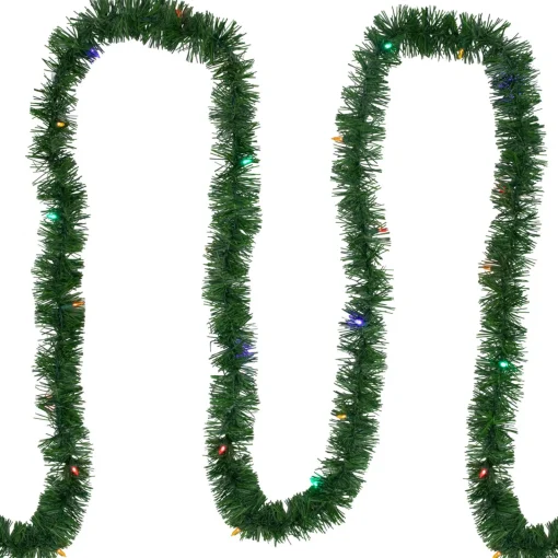 Outlet 18' x 3" Pre-Lit Pine Artificial Christmas Garland, Multicolor LED Lights Pre Lit
