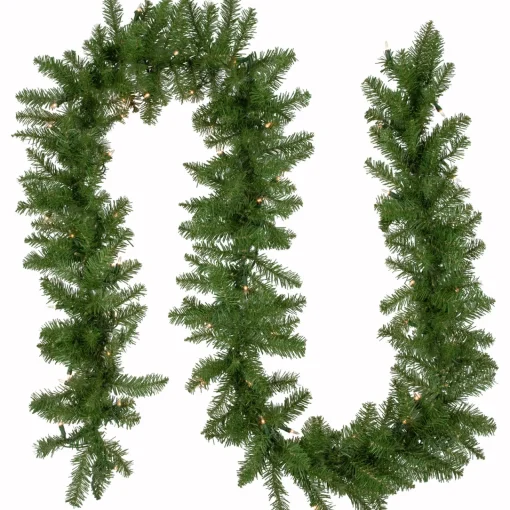 New 9' x 10" Pre-Lit Rockwood Pine Artificial Christmas Garland, Clear Lights Pre Lit