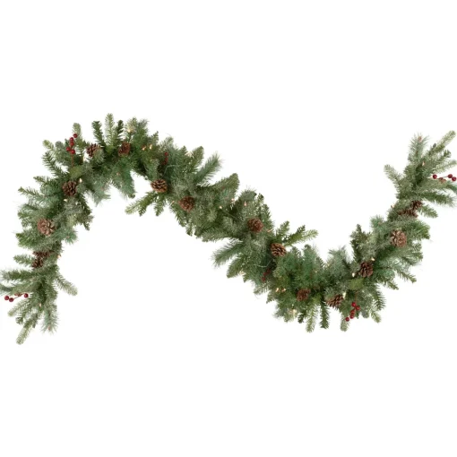 New 9' x 12 Pre-Lit Snowy Waterloo Pine Artificial Christmas Garland - Clear Lights Pre Lit