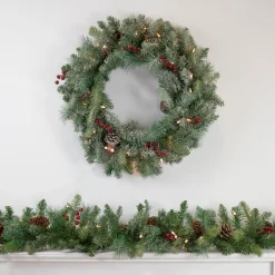 New 9' x 12 Pre-Lit Snowy Waterloo Pine Artificial Christmas Garland - Clear Lights Pre Lit