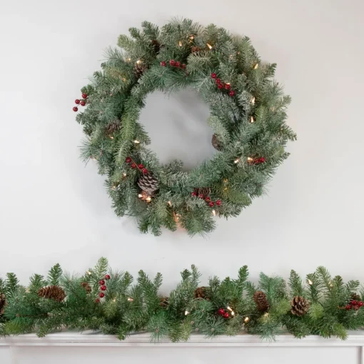New 9' x 12 Pre-Lit Snowy Waterloo Pine Artificial Christmas Garland - Clear Lights Pre Lit