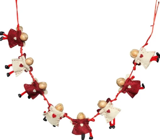 Clearance 4" x 26" Red and Beige Angel Dolls Christmas Garland - Unlit Pre Decorated