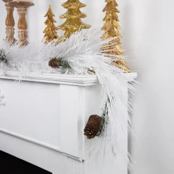 Online 6' x 10" White Flocked Artificial Christmas Garland with Pine Cones, Unlit Frosted & Flocked
