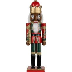 Discount African American Nutcracker King Christmas Figure - 14.25" - Red and Green Nutcrackers