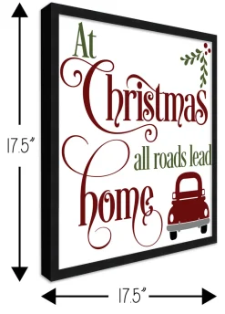 New All Roads Lead Home 17.5" x 17.5" Framed Christmas Wall Decor Art Print Sign Poster in a Black Wooden Frame with UV Acrylic and Hangers Wall