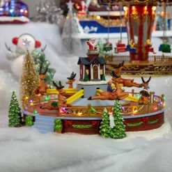 Best Animated and Musical Reindeer Ride LED Lighted Christmas Village Display - 12" Animated & Musical