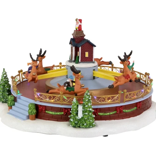 Best Animated and Musical Reindeer Ride LED Lighted Christmas Village Display - 12" Animated & Musical