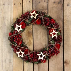 New Apples and Berries with Stars Artificial Christmas Wreath,13-Inch, Unlit Unlit