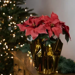 Discount Artificial Christmas Poinsettia with Wrapped Base - 14.5" - Pink Poinsettias