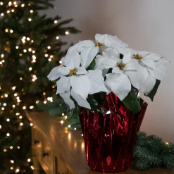 Sale Artificial Christmas Poinsettia with Wrapped Base - 14.5" - White and Red Poinsettias